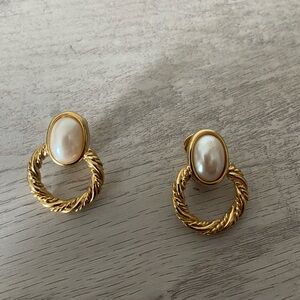 Vintage Givenchy Clip On Earrings Gold Tone Faux Pearl